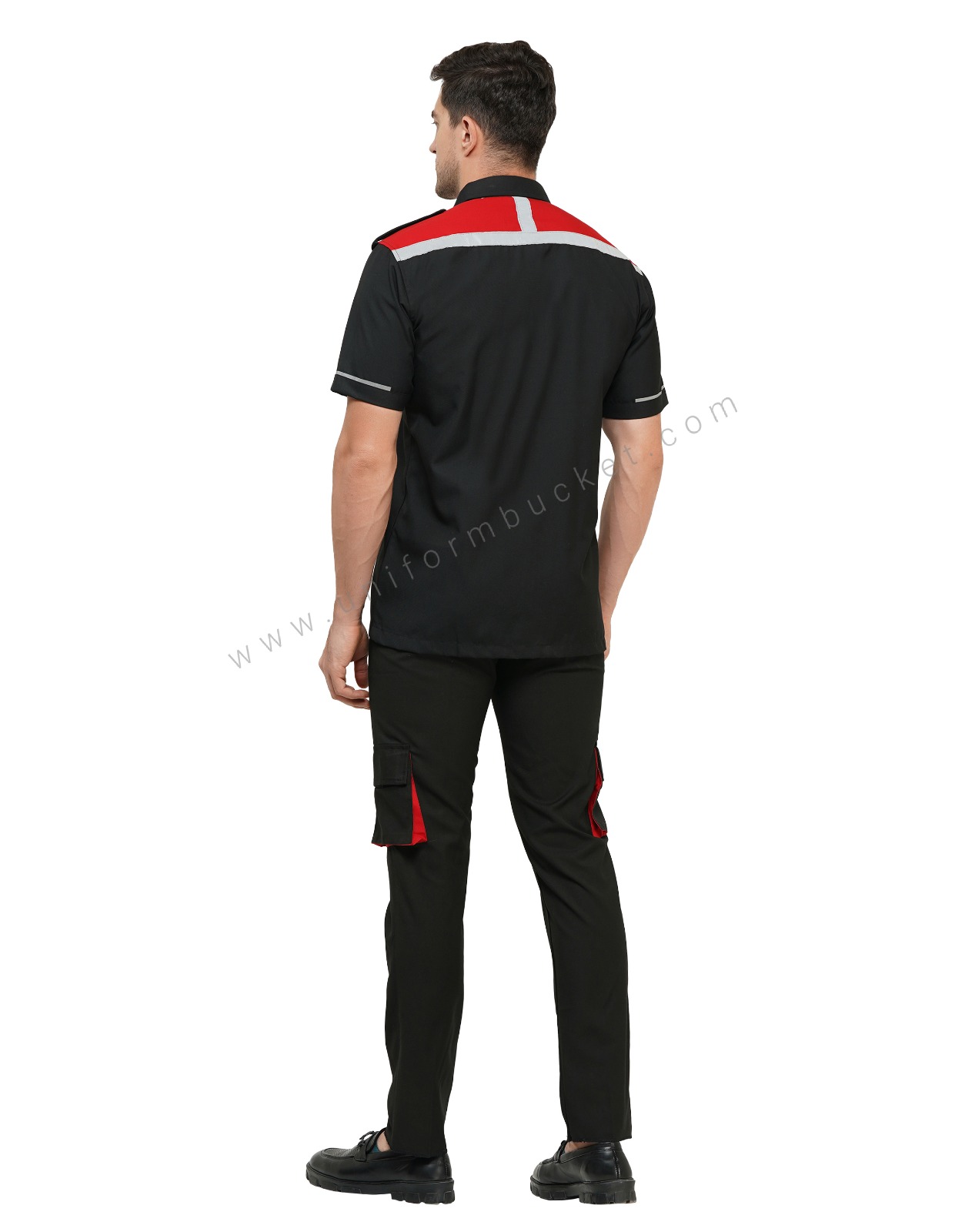 BLACK WORKWEAR MALE SHIRT WITH RED TRIM & HIGH VISIBILITY TAPE view 5